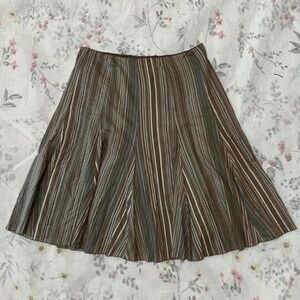 Y2k Cotton Brown Turquoise Vertical Striped Ny&Co Skirt Midi Full Lined Twee
